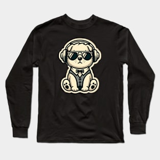 cute puppy in tuxedo with headphones and sunglasses Long Sleeve T-Shirt